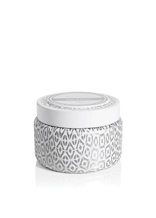 Volcano White Printed Travel 8.5 oz Tin Candle
